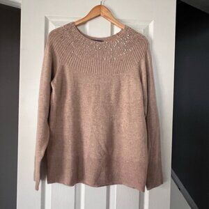 Apt. 9 Beige Embellished Sweater Women’s L Long Sleeve Pullover Sparkle Knit Top